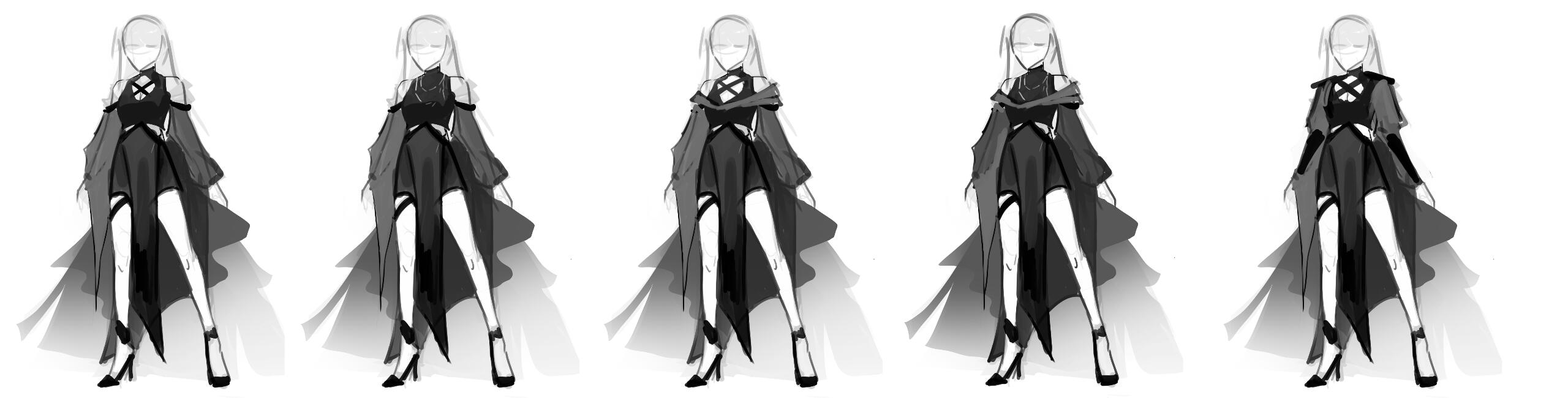 Rough sketches based on character design sheet